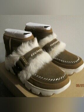 Womens UGG Fluff Punk UGG Pure & Lamb Fur Suede Sheepskin Ankle Zip Boots Size